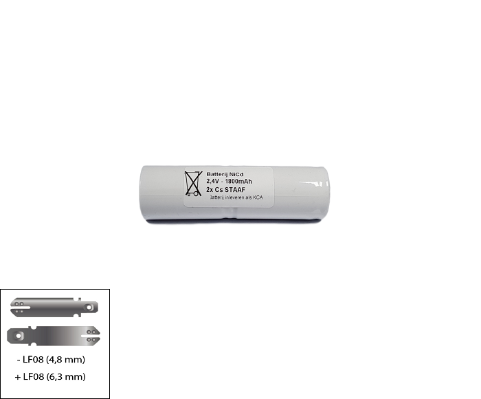 Noodverlichting accu NiCd 2,4V 1800mAh Cs 2STAAF - Faston 6,3/4,8mm